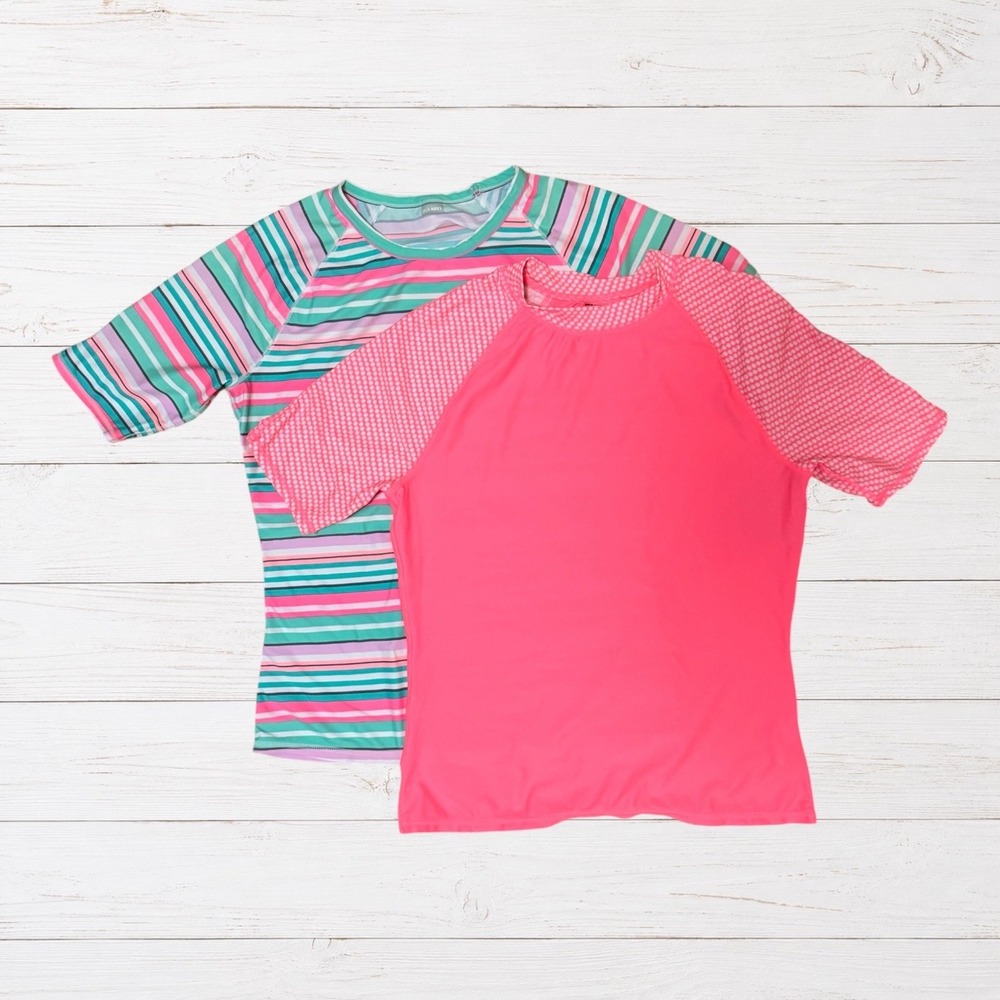 Old Navy Rash Guard Swim Top 2pc Bundle Women's L Pink Striped Beach Surf